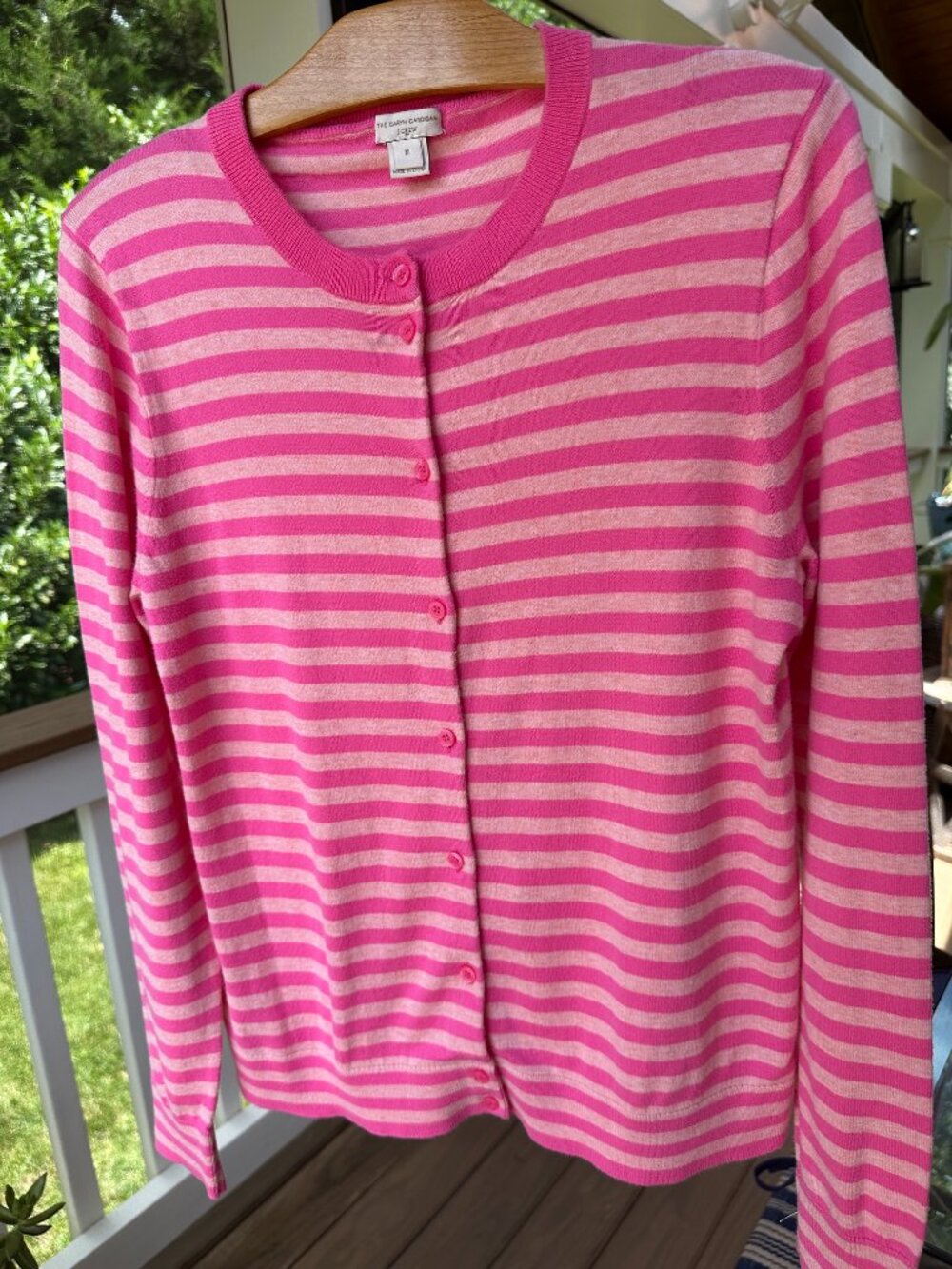 J.Crew Caryn Cardigan Pink Stripes 100% Cotton Button Down Cardigan Crew Neck M